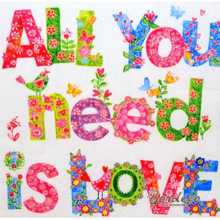 Serwetka decoupage firmy PAPER+ All you need is love 33x33cm